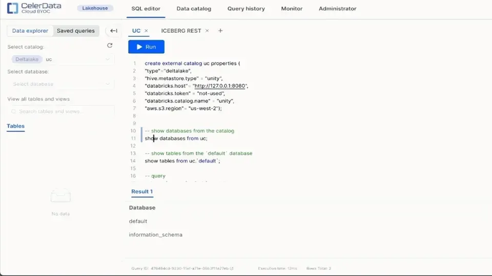 CelerData Cloud BYOC code snippet