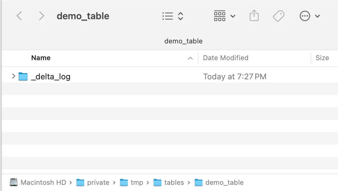 A Mac explorer window showing a folder called "_delta_log"